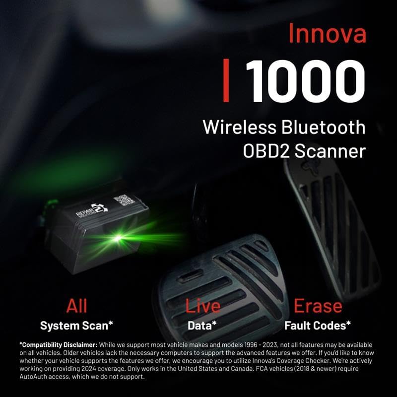 Innova 1000 Bluetooth OBD2 Scanner for iPhone & Android - Predict Car Problems Before They Happen - No Subscriptions - Detect Check Engine, ABS, SRS Issues for Cars 1996+