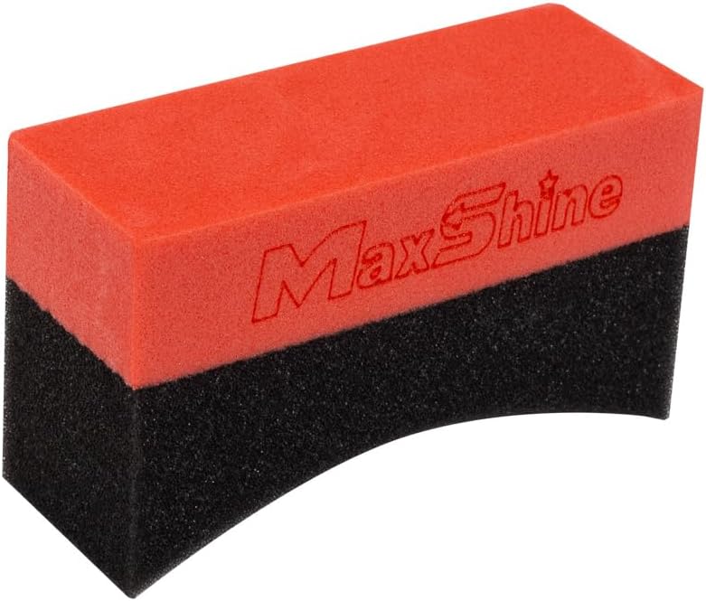 Maxshine Tire Dressing Applicator, Curved Foam Pad 10x4cm, Red & Black | Ergonomic Grip, High-Density Non-Abrasive | Even Tire, Trim & Wax Application