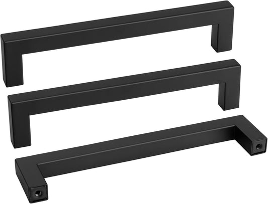 goldenwarm 150 Pack 7-1/2in Black Square Bar Cabinet Pull Drawer Handle Stainless Steel Modern Hardware for Kitchen and Bathroom Cabinets Cupboard,Center to Center 192mm Matte Black Drawer Pulls