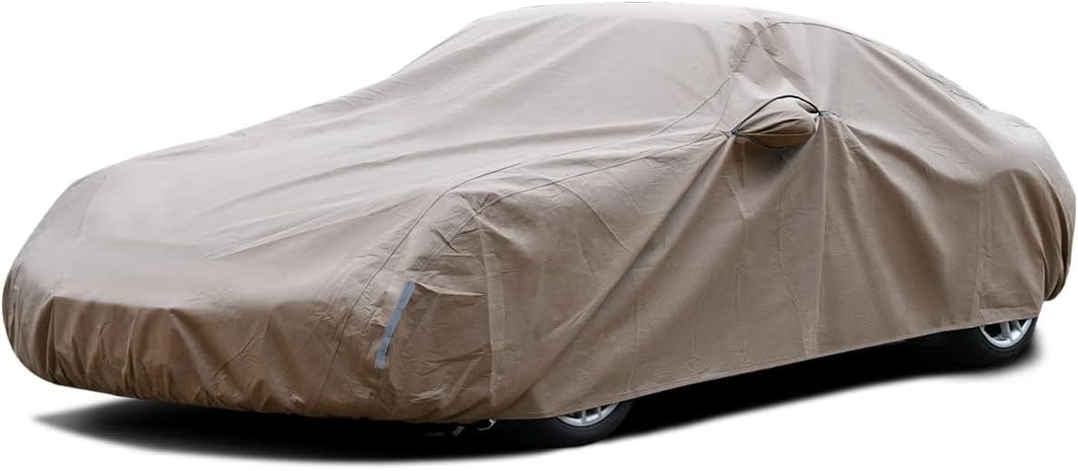 Tecoom Car Cover Waterproof All Weather,Non-Woven Breathable Outdoor Car Covers for Automobiles w/Zipper Pockets Sun Uv Wind Hail Protection Full Cover Universal Fit Mercedes Chevrolet (183-192 Inch)
