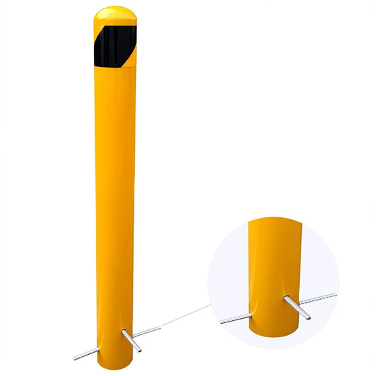 46" Pour in Place Steel Bollard Post, 4-1/2" OD Safety Bollard Yellow Powder Coat, Metal Bollard Parking, Driveway Barrier