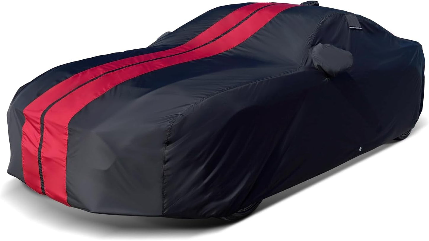 iCarCover Custom SUV Cover for Pontiac Trans AM (1991-1997) Waterproof All-Weather Rain Snow UV Sun Protector Full Exterior Indoor Outdoor Car Cover (Stripe - Black/Red)