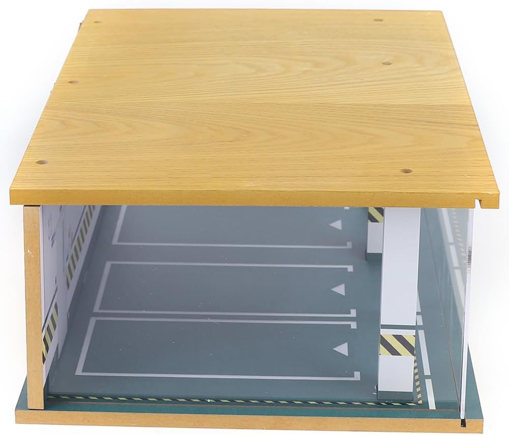 1/24 Parking Garage Model Car Garage Display Case with Clear Acrylic Cover and LED Lighting Toy Car Storage Tabletop Showcase for Boy Kids Home Toy Stores