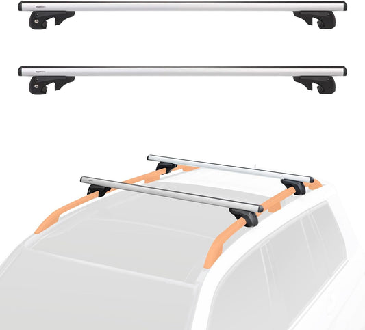 Amazon Basics Cross Rail Roof Rack, 52 inches, Fits up to 46" Spans between Raised Side Rails with Gap, Pack of 2, Black/Silver