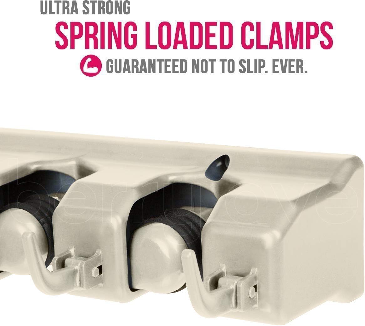 Broom Holder Wall Mount and Garden Tool Organizer, Closet Storage, Kitchen Rack, Home Organization and Garage Organizer for Rake or Mop Handles Up to 1.25-Inches, Hanger Plus 6 Hooks (BEIGE, 1 PACK)