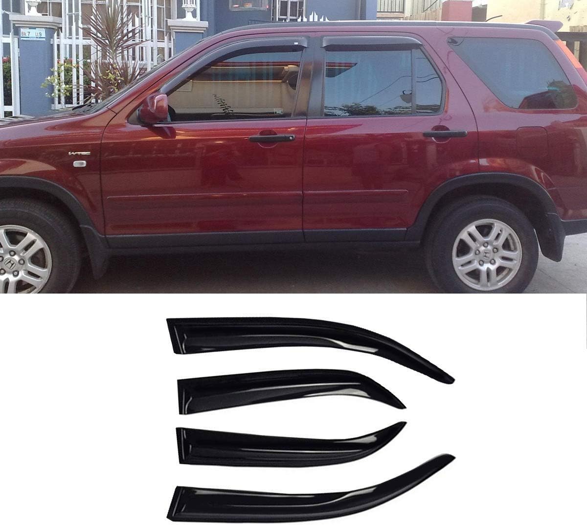 94459 Side Window Wind Deflector, 4pcs Out-Channel Tape-On Nice Rain Guards Set, Dark Smoke Window Visor fit for 2002-2006 Honda CR-V