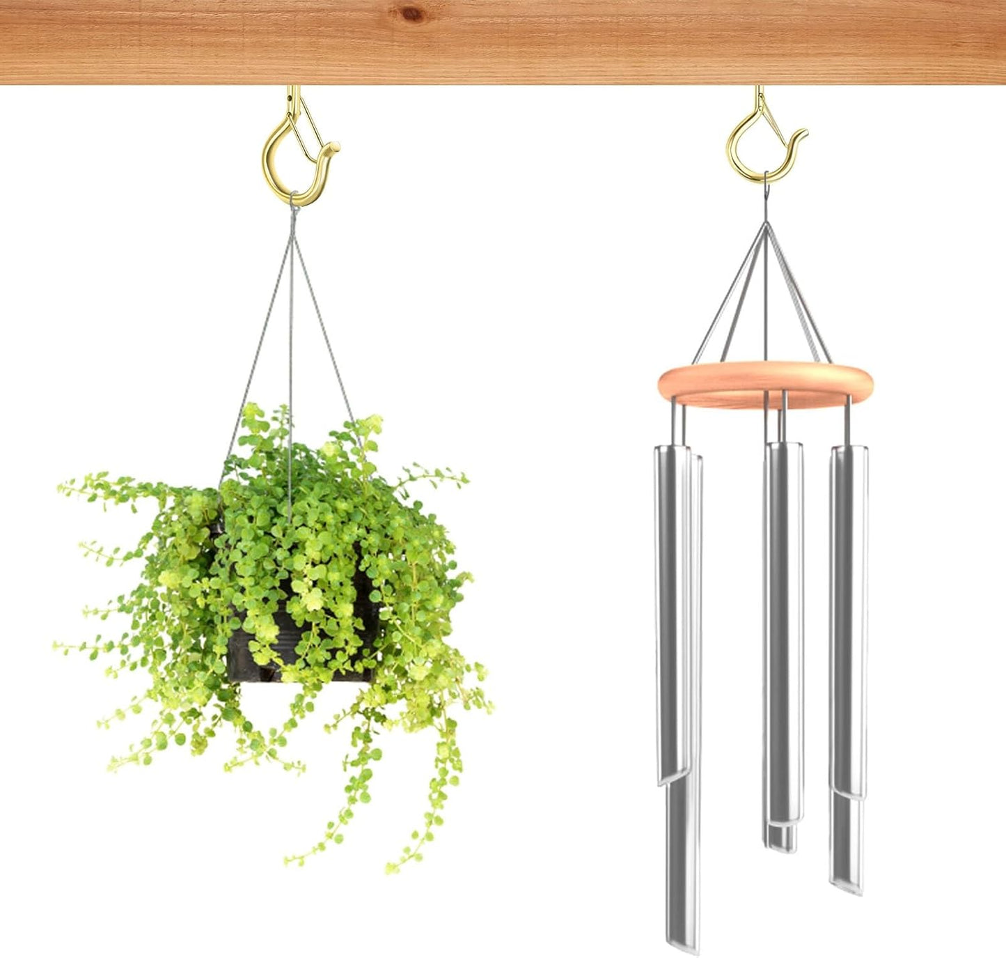 48 PCS Q-Hanger Hooks, Screw Hooks for Outdoor String Lights, Safety Buckle Design Cup Eye Hook for Hanging Christmas Lights, Plants, Mounted on Wall Ceiling, Include 1 Wing Nut Driver, Gold