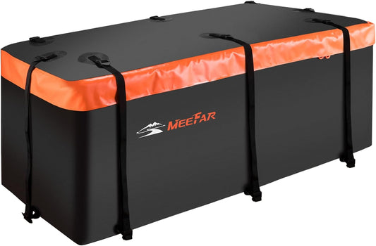 MeeFar Hitch Mount Cargo Carrier Bag Soft Shell 100% Waterproof 20 Cubic Feet (59" 24" 24") Include 8 Reinforced Straps for Truck Pickup All Vehicle with Steel Cargo Basket