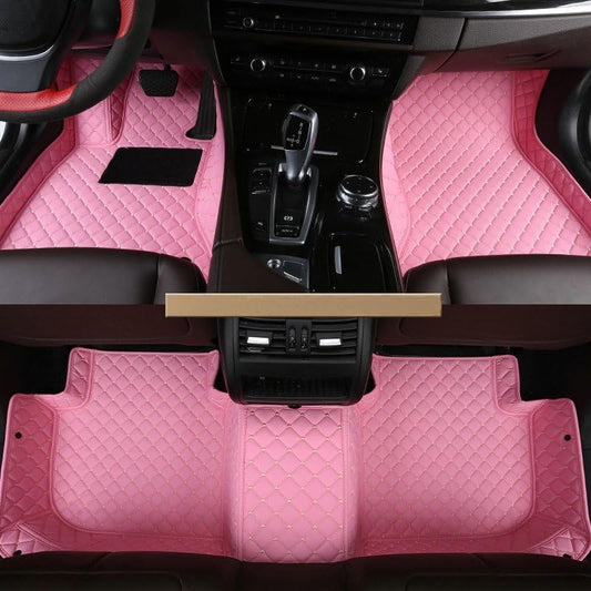 Custom Artificial Leather Waterproof All-Weather Car Floor Mats Fit for 99% Sedan SUV Sports Car Vehicle Car Mat (Pink)