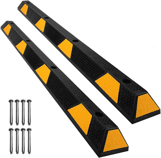72" Rubber Parking Curbs Block Target with 8 High Reflective Yellow Safety Stripes Wheel Stop for Car Truck RV and Trailer Stop Aid 2 Pack
