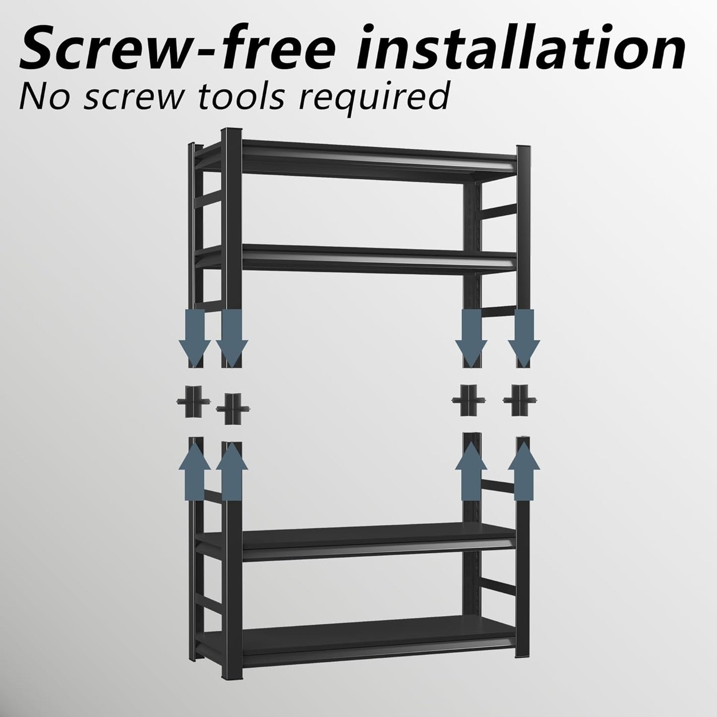 Metal Storage Rack Tier Height Free Adjustable Garage Tool Rack Load Capacity 3000lbs Industrial Storage Rack,Black,Garage,Kitchen,Bedroom,Garden (4-Tier59.1"H*31.5"W*11.8"D)