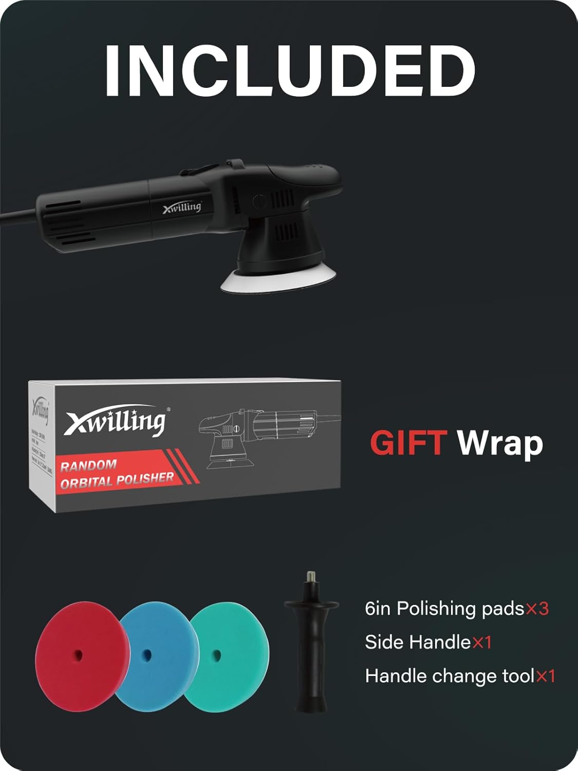 Buffer Polisher, 5-Inch 8MM Dual Action Random Orbital Car Polisher with 6 Variable Speed 1800-5500 RPM, Car Detailing Kit for Car Detailing Polishing and Waxing