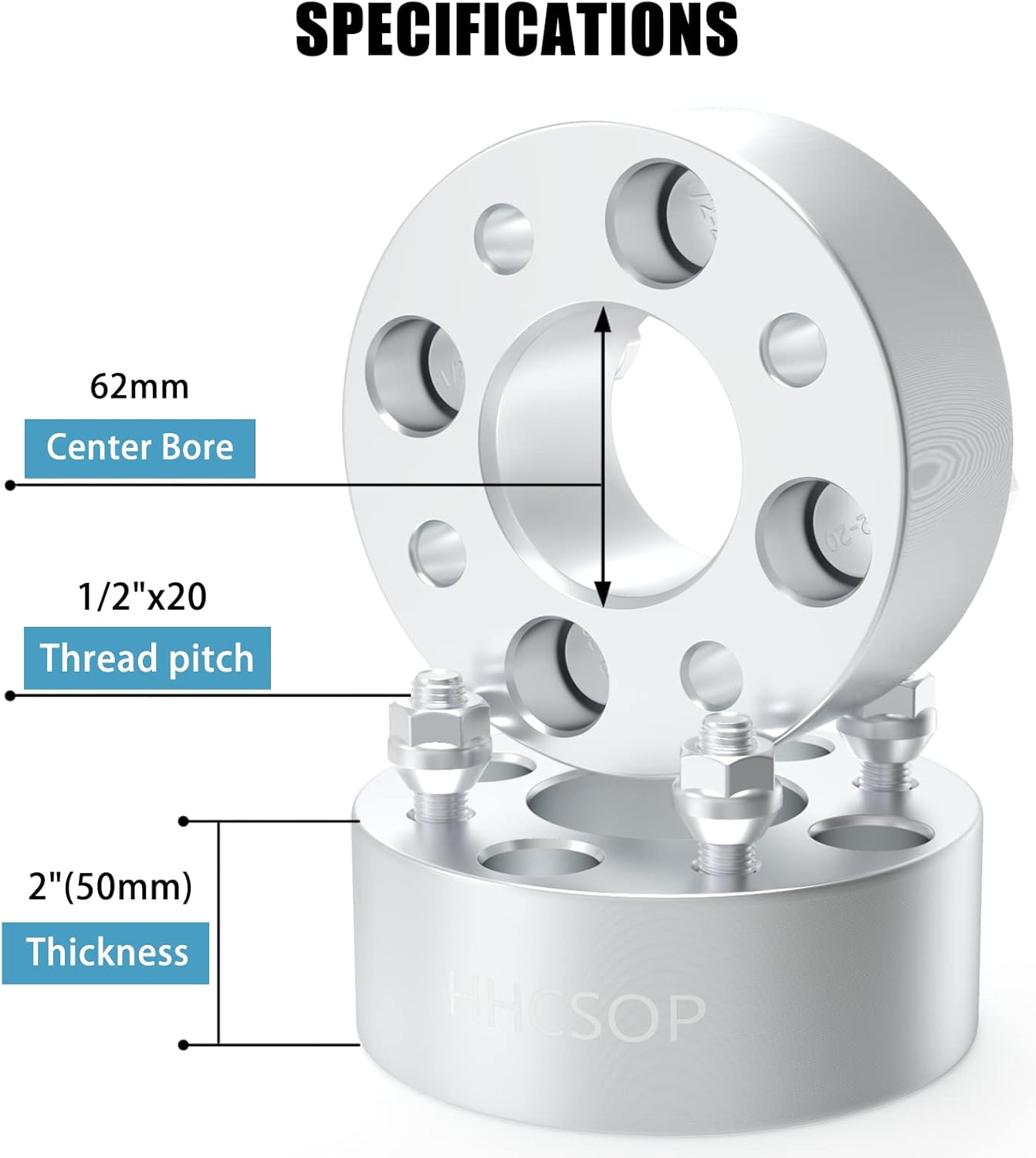 HHCSOP 4x4 2" Golf Cart Wheel Spacers for EZ GO EZGO Club Car, 4PCS 4x101.6mm ATV Wheel Adapters Hub Bore 62mm with 1/2" Studs