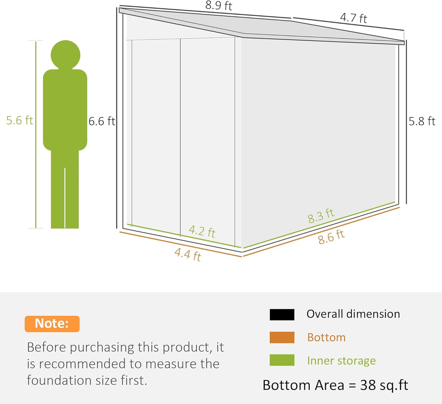 Outsunny 4.6' x 9' Steel Outdoor Storage Shed, Lean to Shed, Metal Tool House with Foundation Kit, Lockable Doors, Gloves and 2 Air Vents for Backyard, Patio, Lawn, Brown