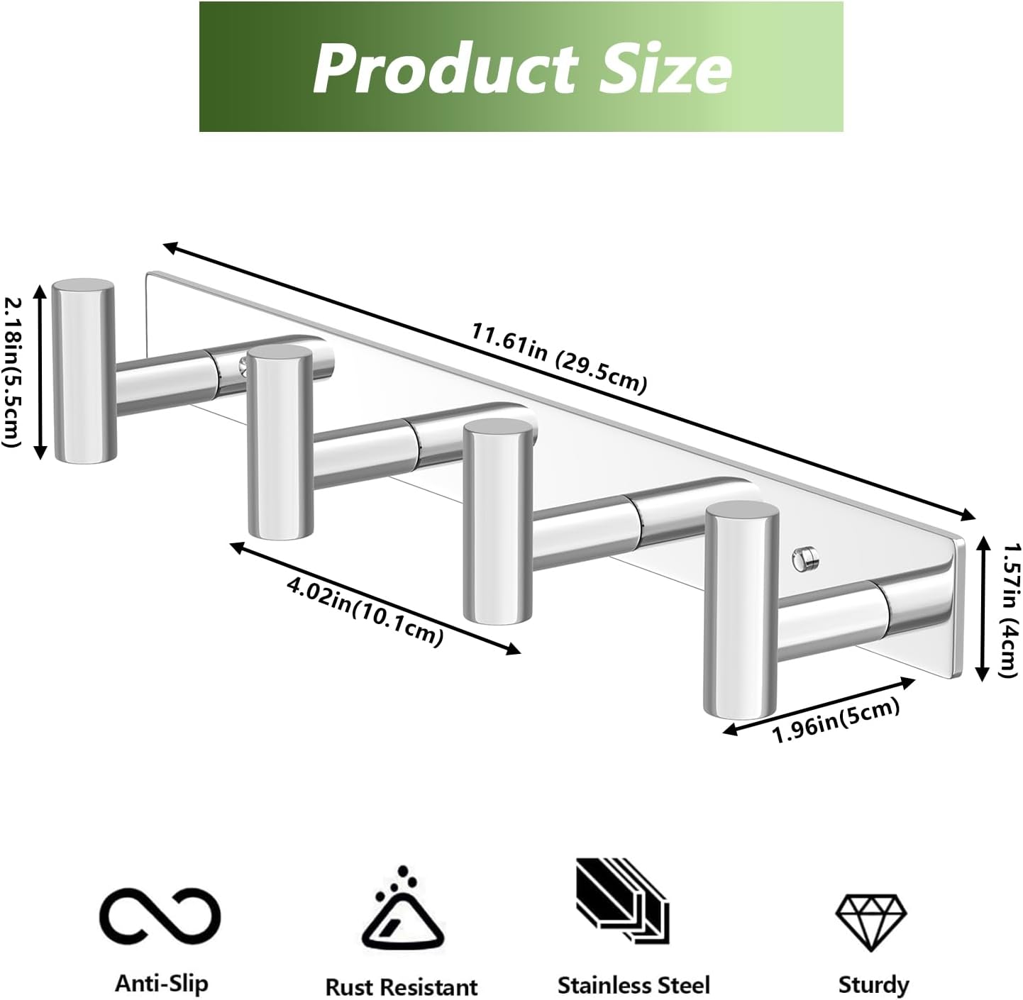 Wall Mounted Coat Rack-4 Hooks, Heavy Duty Stainless Steel Hook Rail for Towel Coat Hat Purse Bag Jacket, Towel Hooks for Entryway Bathroom Kitchen (Glossy 4 Hooks - 1 Pack)