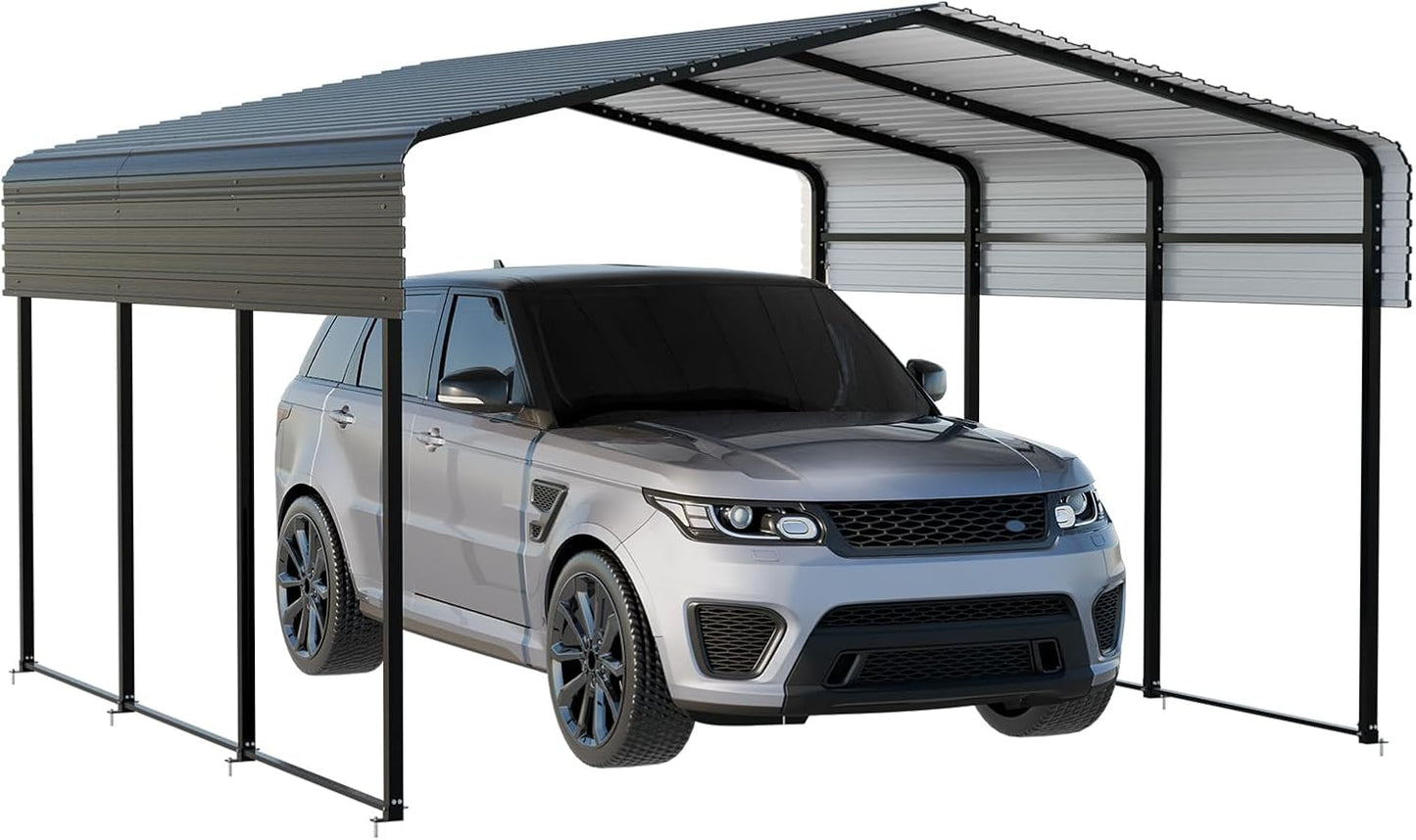 Metal Carport 10 x 15 FT with Heavy Duty Frame & Galvanized Steel Roof, Metal Car Garage, Sturdy Canopy Shelter for Car, Truck, Pickup, SUV, Tractor, and Boat
