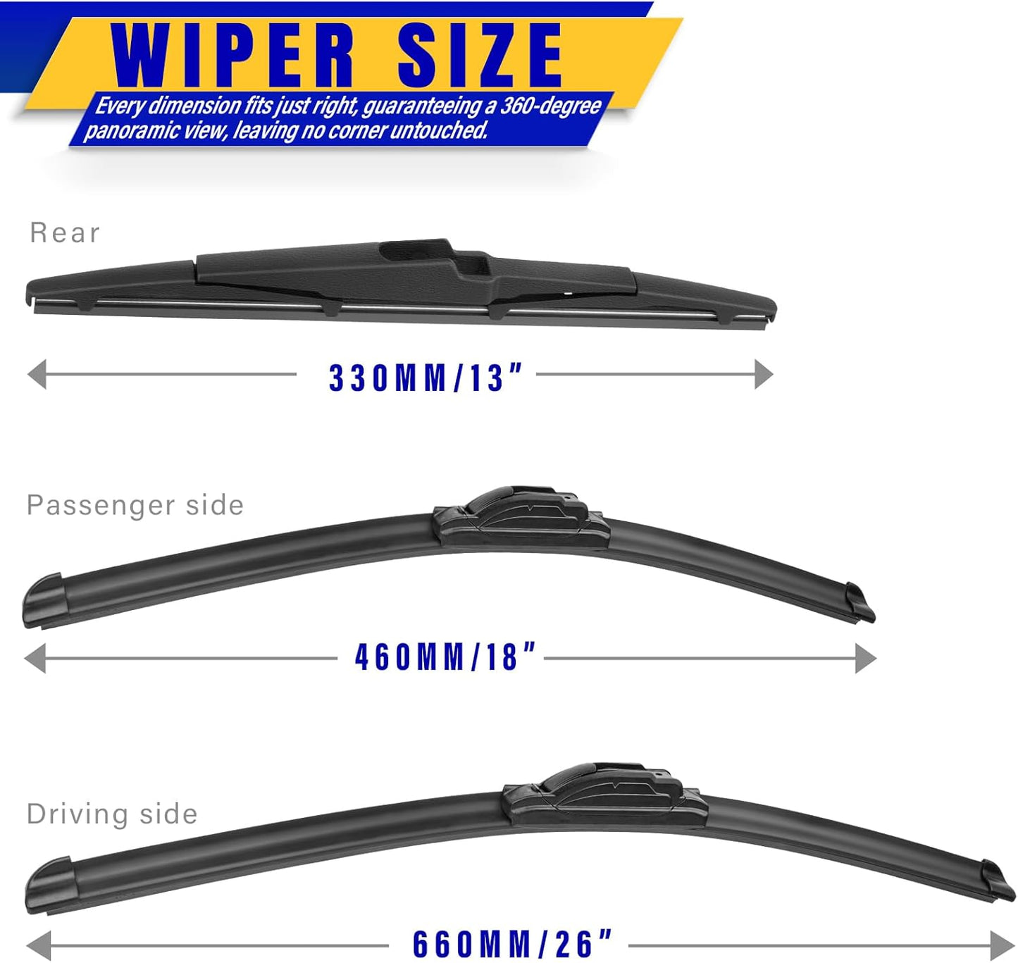 3 wipers Replacement for 2015-2021 Kia Sedona/2021 2020 2022 2023 Kia Telluride, Windshield Wiper Blades Original Equipment Replacement - 26"/18"/13" (Set of 3) U/J HOOK