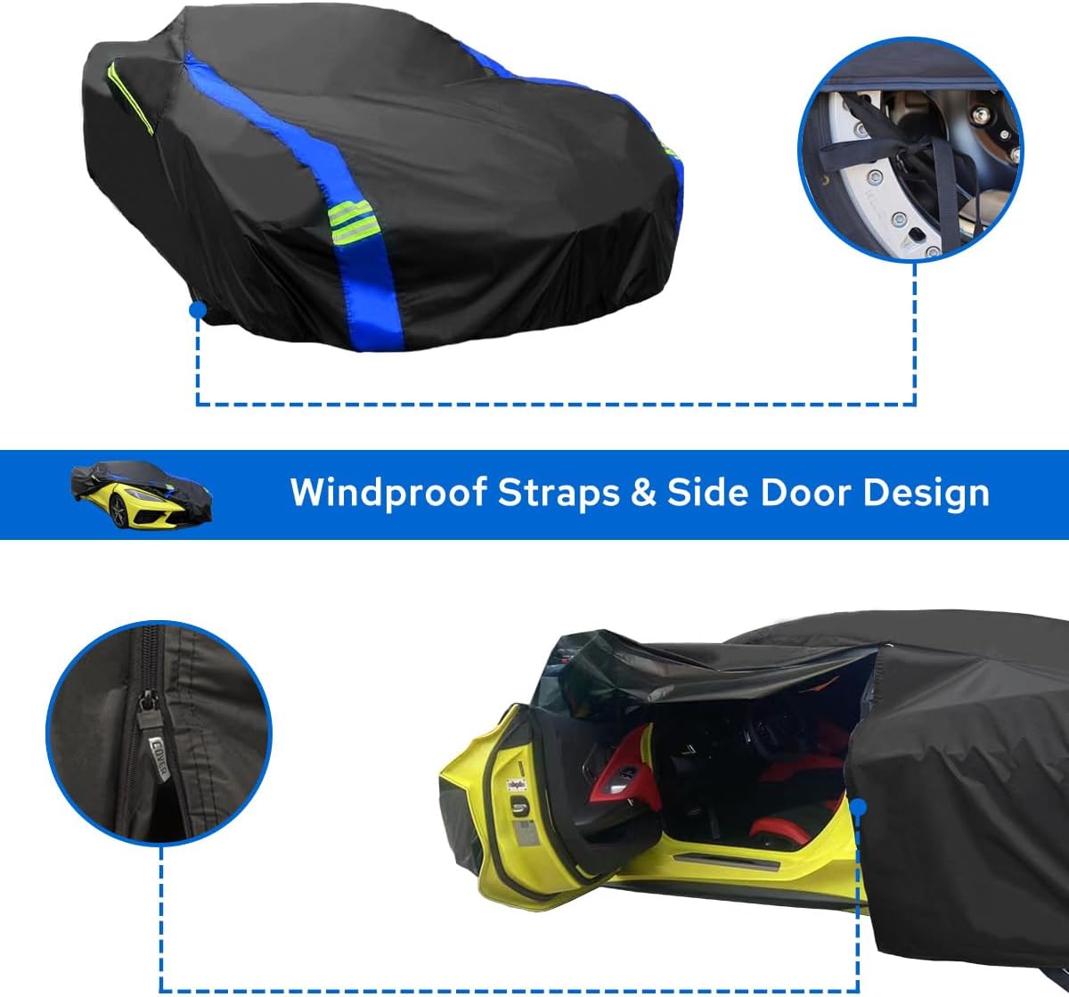 Avecrew for Chevrolet Corvette C4/C5/C6/C7 Car Cover Waterproof All Weather for Automobiles, Outdoor Full Exterior Covers Fit 1984-2019 Corvette C4/C5/C6/C7 with Windproof Strap and Driver Door Zipper