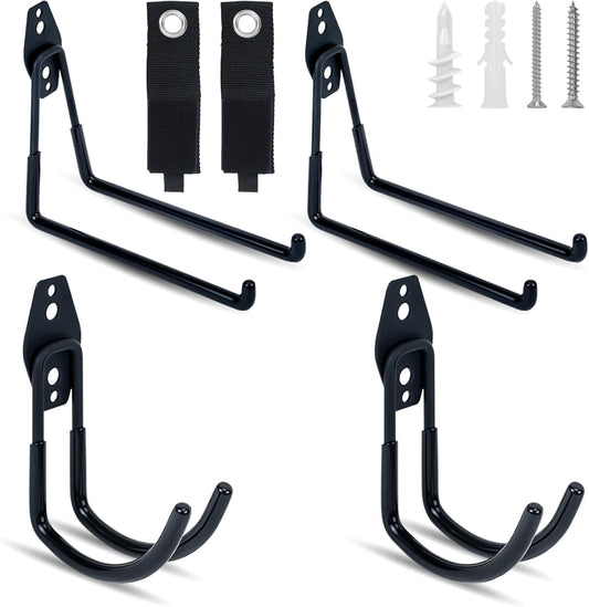 6 Pack Garage Hooks, Large Utility Wall Mount Garage Hooks Heavy Duty with Multiple Welding Spots, Garage Organization for Hanging Garden & Shed Tools, Bike, Ladder, Hose and More(Black)