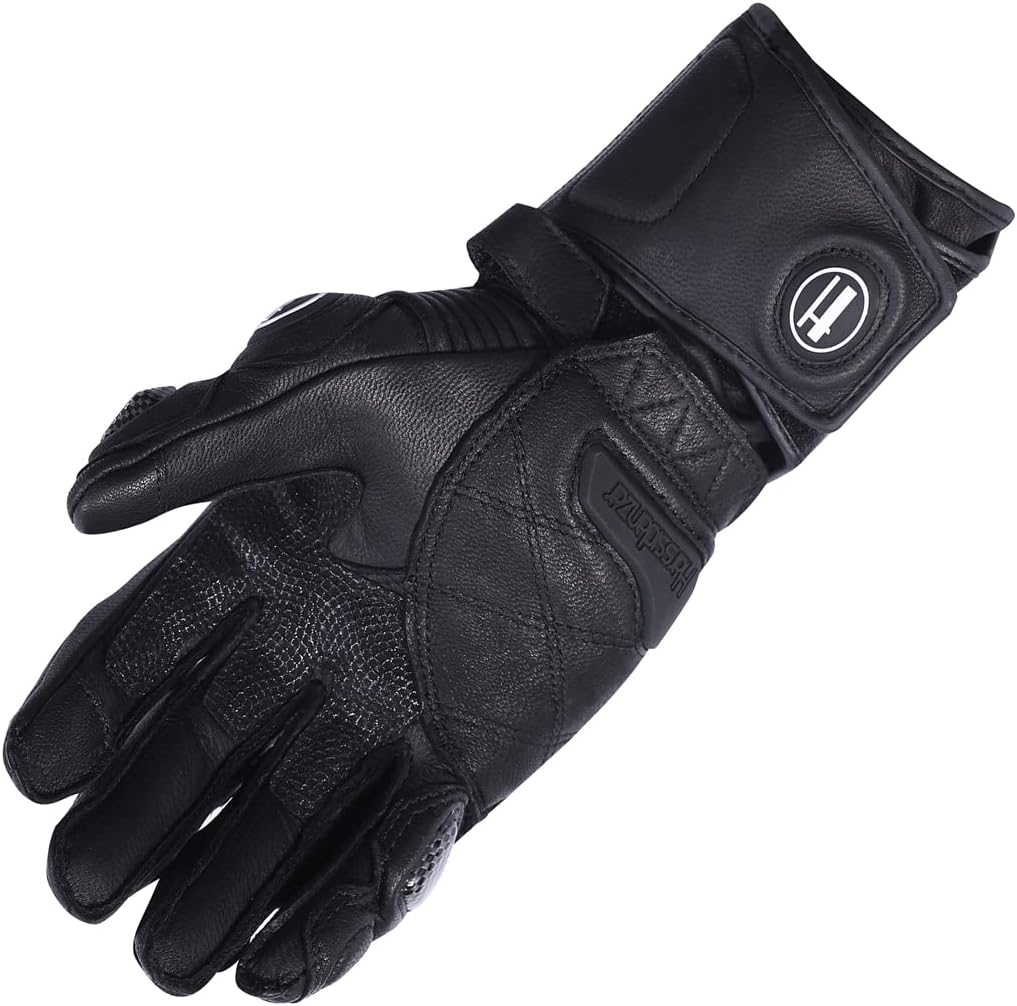 Harssidanzar Leather Motorcycle Gloves for Men and Women,Powersports Carbon Fiber Knuckle Protection Motorbike Gloves KM045