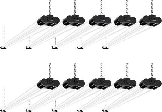 hykolity 10 Pack 4FT Linkable LED Shop Light, Utility Shop Light Fixture, 4400lm, 42W [250W Equivalent], 5000K Daylight Shop Lights for Garage, Hanging or Surface Mount, with Power Cord, ETL, Black