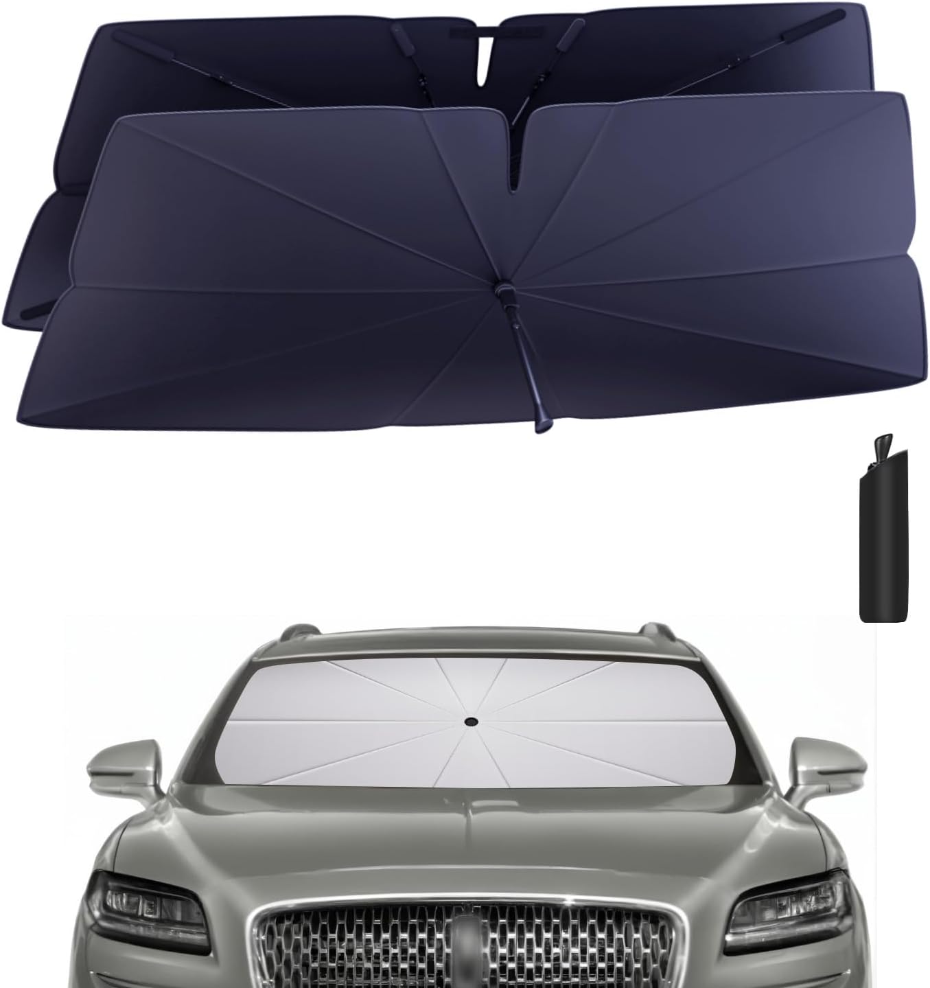 Windshield Sun Shade Umbrella for 2019-2023 Lincoln Nautilus Accessories: Custom Fit 240T Silver, Double Thickened, Foldable Sunshade Window Sun Visor, Ultimate 99% UV Blocking for Standard, Select