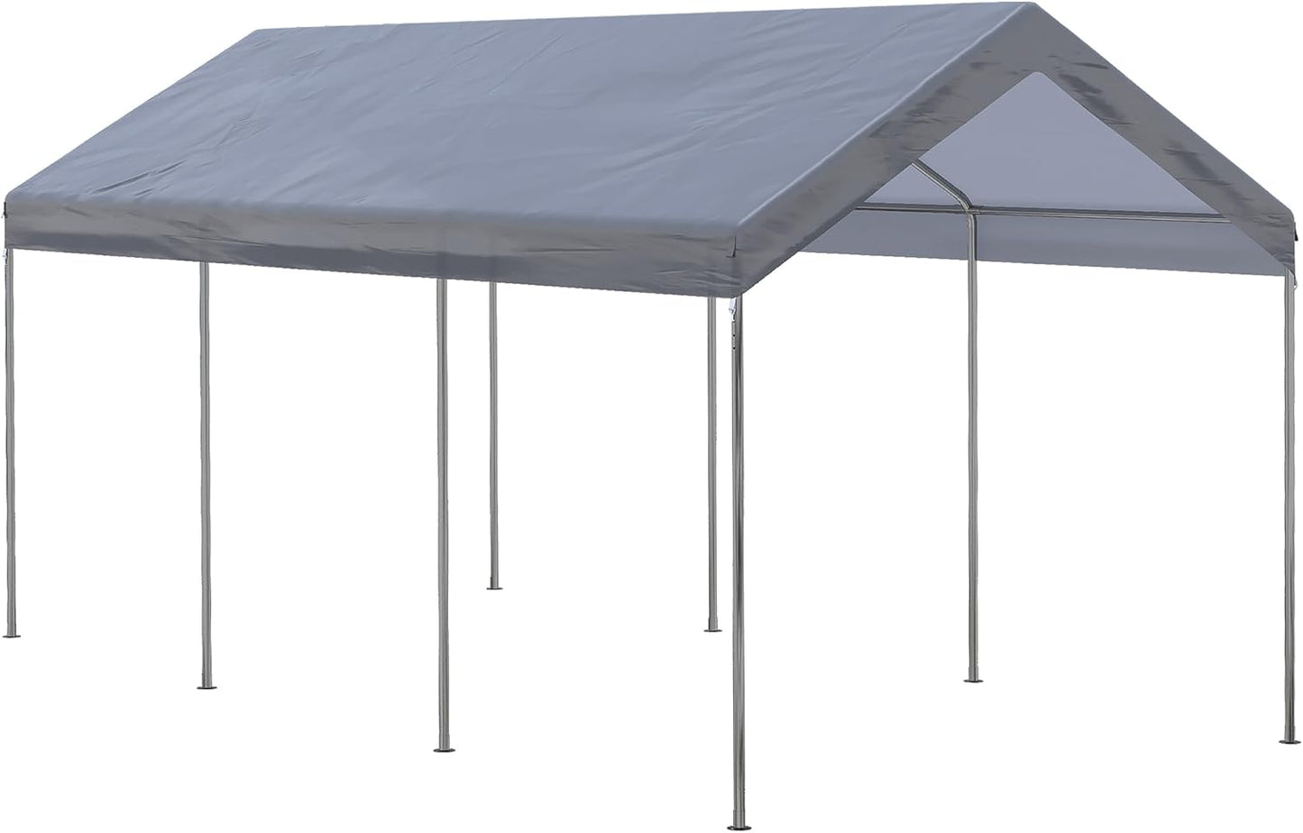 Outsunny 10' x 20' Party Tent and Carport, Height Adjustable Portable Garage, Outdoor Canopy Tent 8 Legs Without Sidewalls for Car, Truck, Boat, Motorcycle, Bike, Garden Tools, Gray