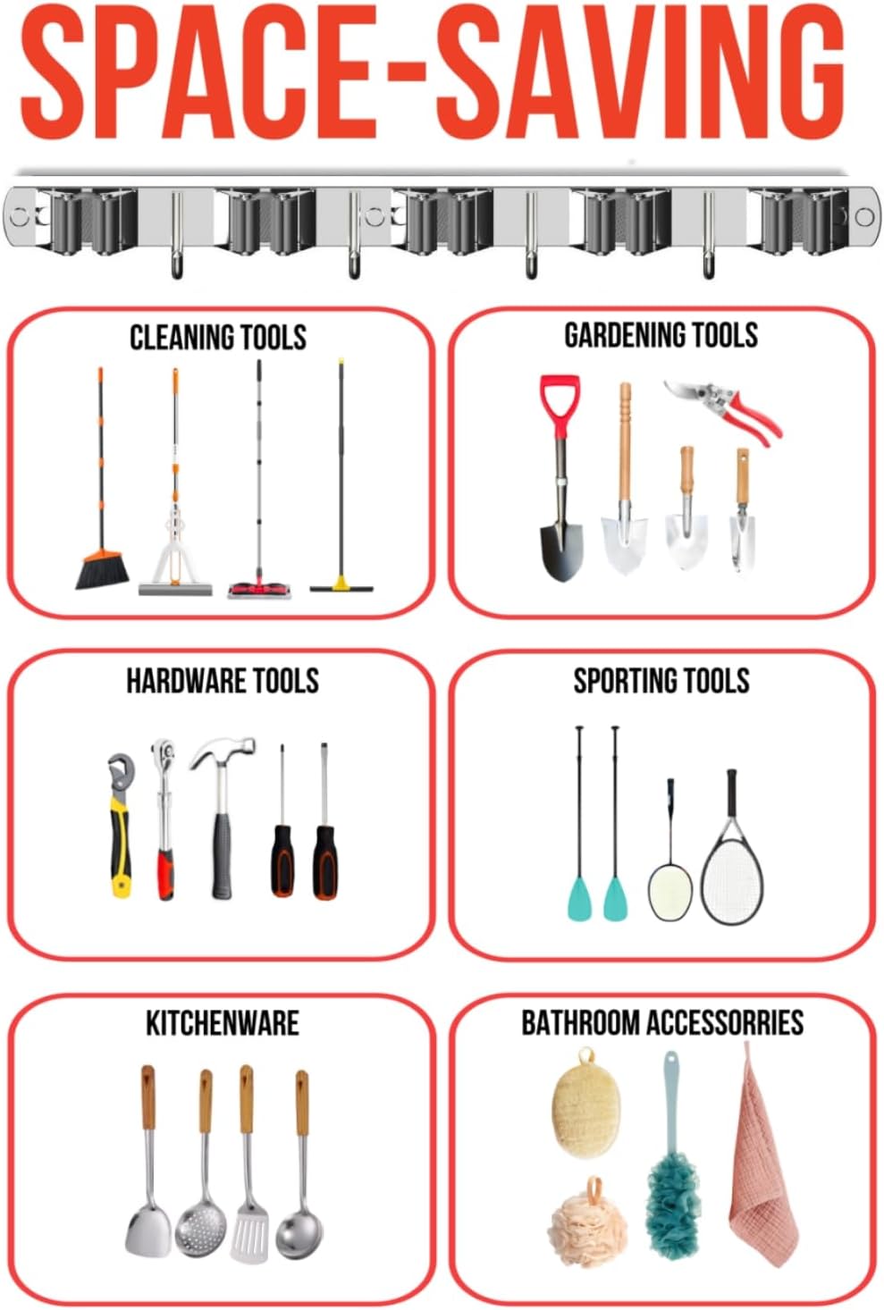 Mop and Broom Holder Wall Mount, Upgraded Broom Hanger Wall Mount, Stainless Steel Broom Organizer for Closet Garage Laundry Room Kitchen Wall Decor(5Racks 4Hooks Silver)