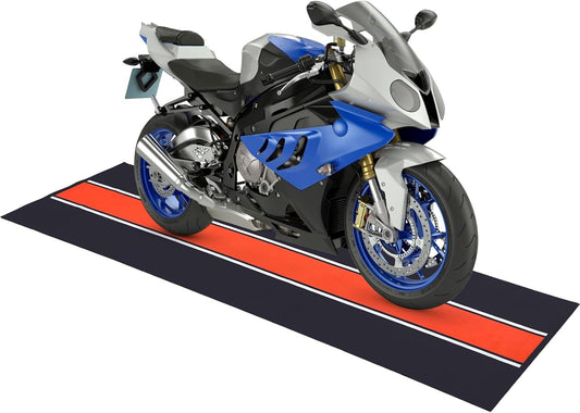 Motorcycle Mat 98 x 31 Inch Garage Floor Rug Washable Parking Mats for Garage Floors Non Slip Oil Absorbent Pad Rubber Backing Layer Protects Floor from Spills Drips Stains(Stripe Style)