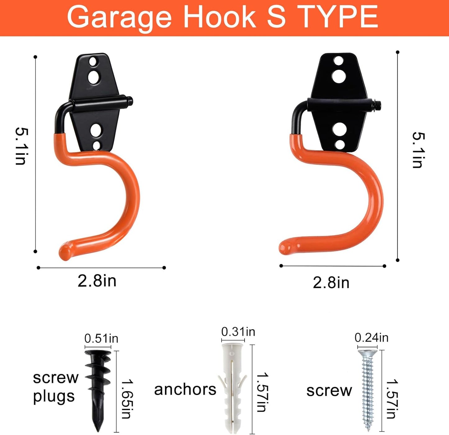 AOBEN Garage Hooks Heavy Duty, Steel Garage Storage Hooks, Utility Tool Hangers and Broom and Mop Holder Wall Mounted for Organizing Cleaning Tools, Mops, Garden Tools (S, 4 Pack)