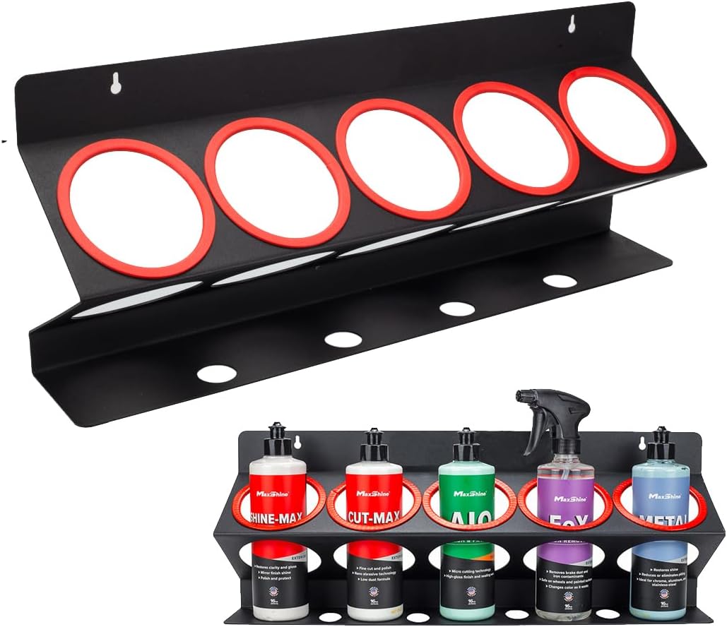 Universal Detailing Spray Bottle Holder - Mobile Detailing & Car Garage Organizer, Holds 5 Sprayers (16/32oz) with 4 Small Holes, Lightweight Design, Easy Wall Mounting (2)