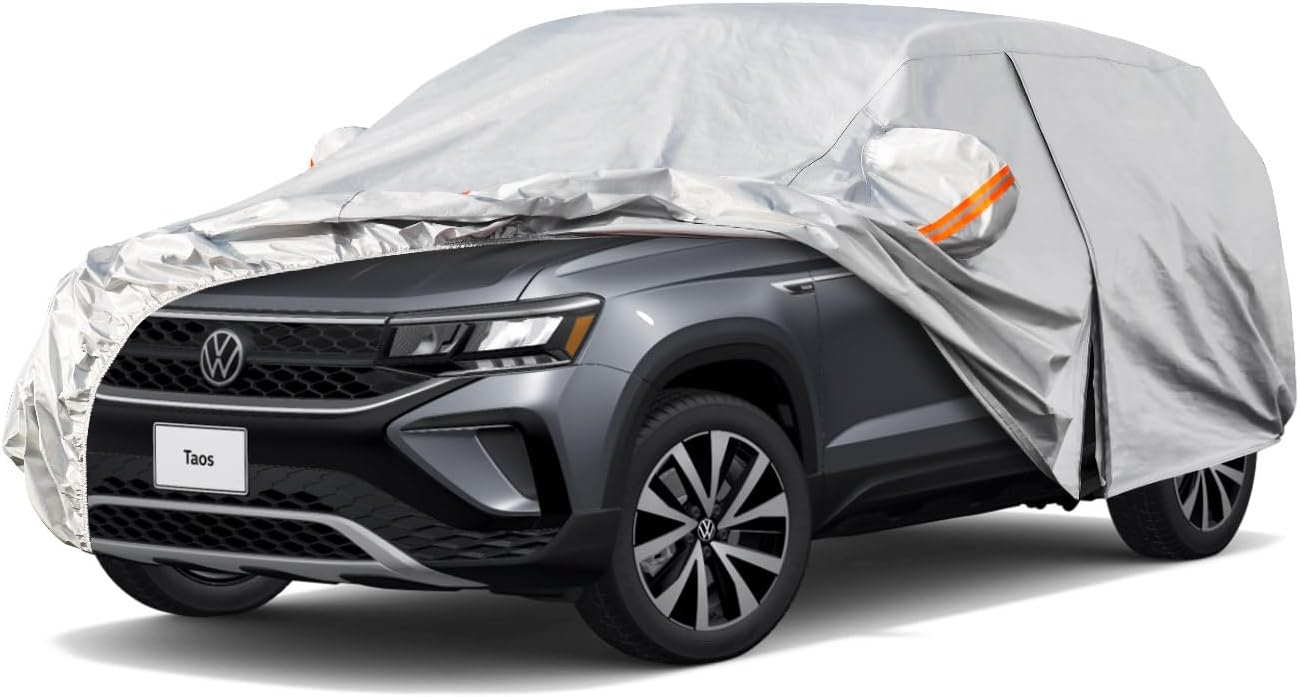 Kayme 6 Layers SUV Car Cover Custom Fit for VW Volkswagen Taos(2021-2025) Waterproof All Weather for Automobiles, Outdoor Full Cover Rain Sun UV Protection.Silver