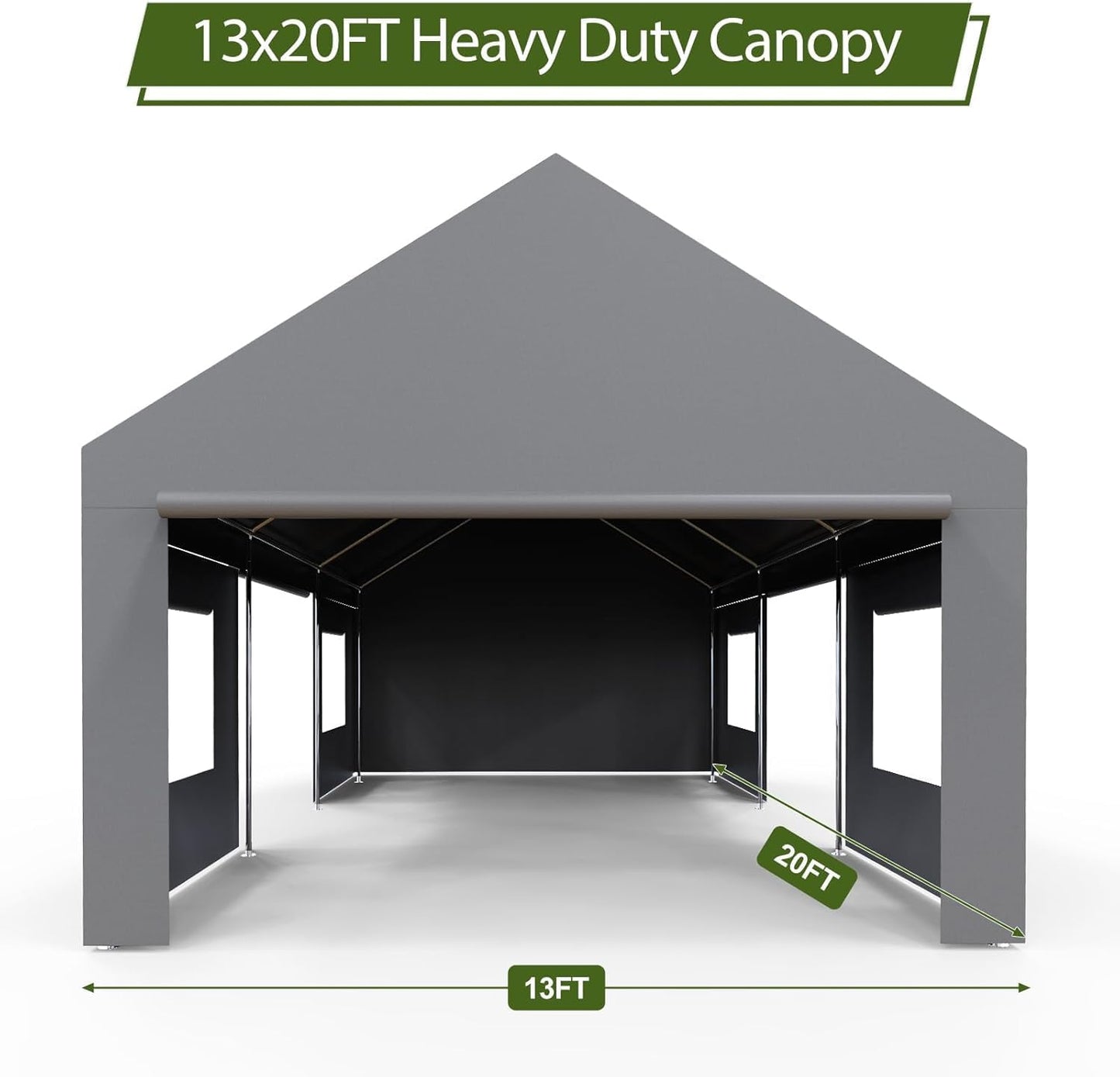 13x20 FT Heavy Duty Carport, Oversized Portable Garage with 4 Doors & 4 Windows, Reinforced Frame, All Weather Protection Outdoor Shelter Canopy for Cars, Boats, Trucks, BBQ and Outdoor Gatherings