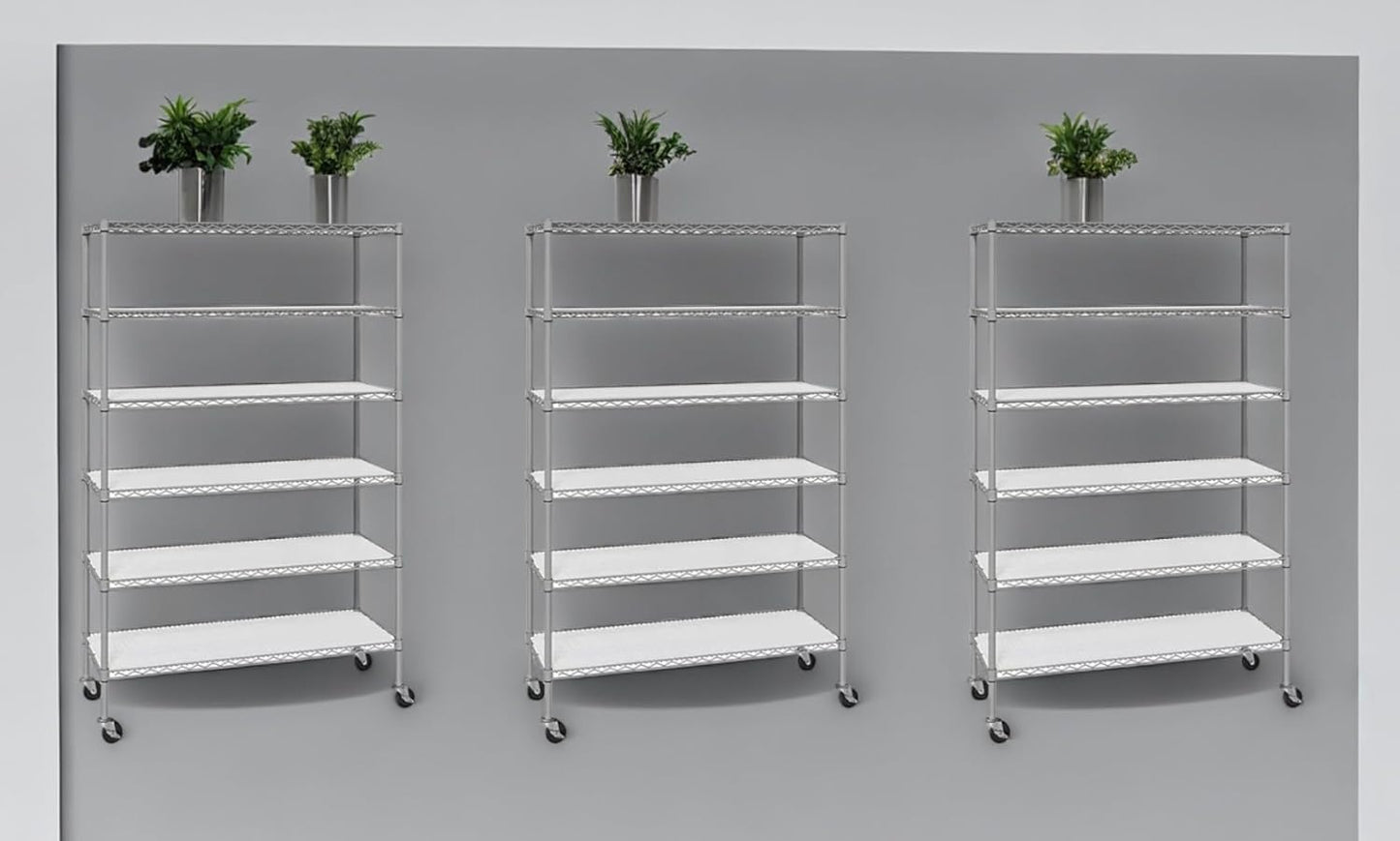 Organize in Style with The Members Mark 6-Tier NSF Heavy Duty Wire Shelving, 47.75" W x 18" D x 75.5" H (Granite, 3 PACK)