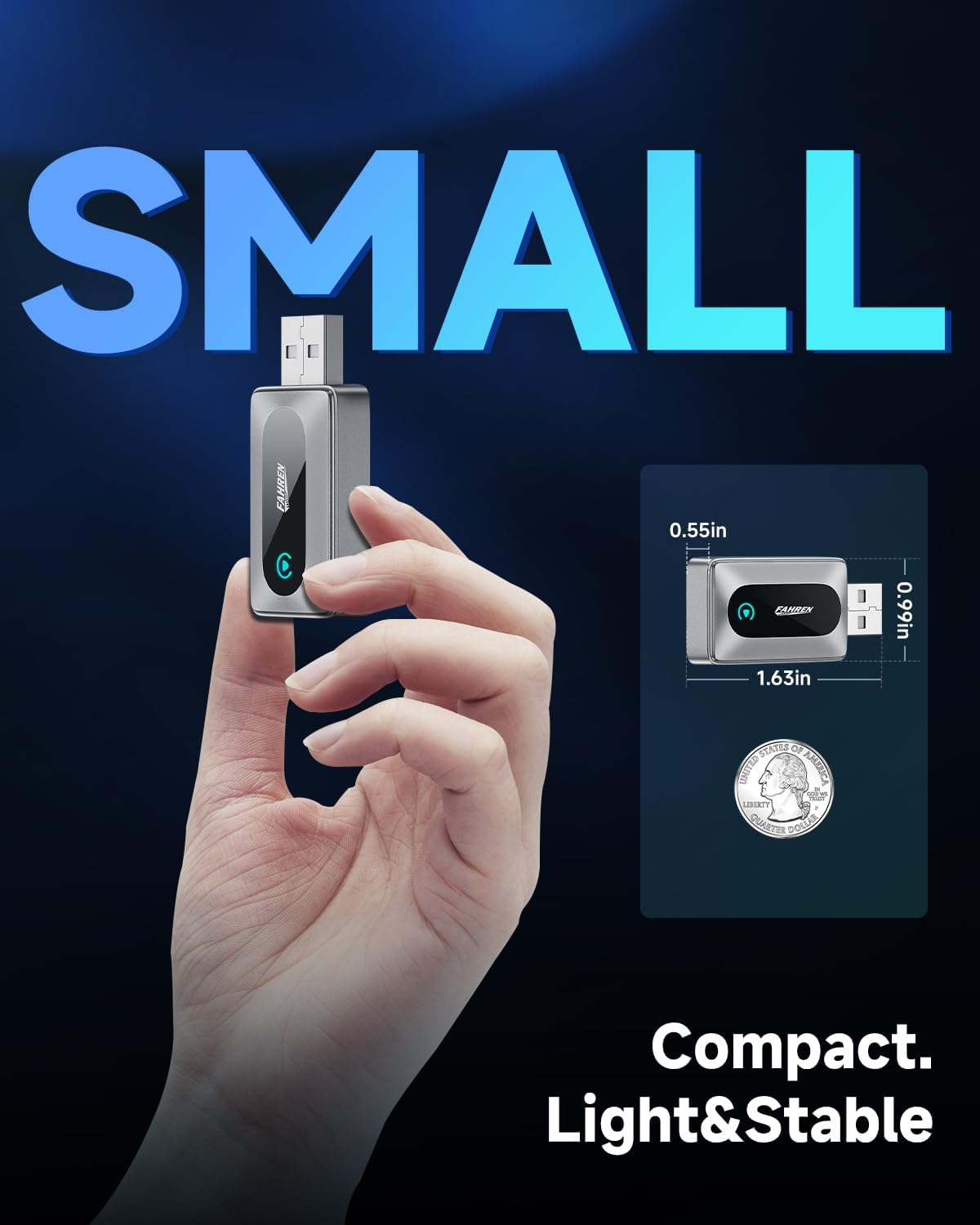 FAHREN 2025 Upgraded Wireless CarPlay Adapter for iPhone,Bluetooth & WiFi Connection,Compatible with iOS 10+ & car from 2016+,No Lag,Includes Type-C Adapter & Extension Cable USB A.