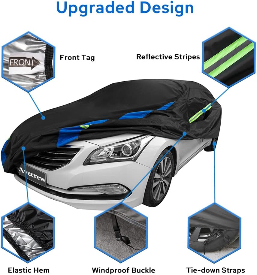 Avecrew Car Cover Waterproof All Weather for Automobiles, Outdoor Heavy Duty Full Exterior Covers for Sedans Up to 178" L