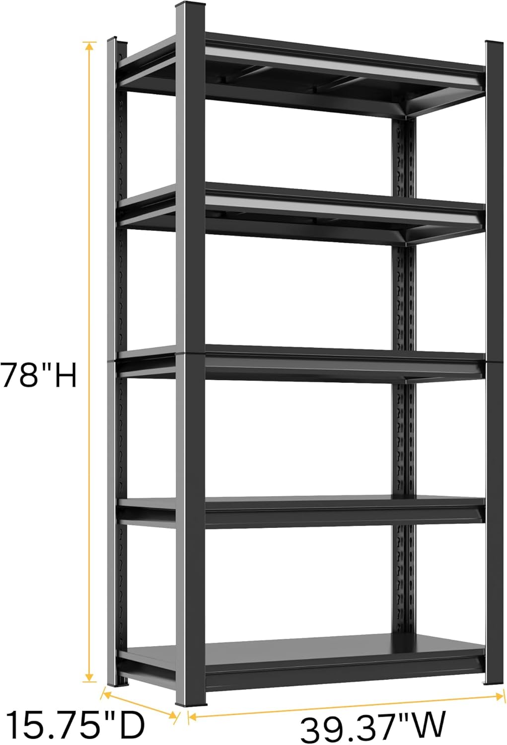 78" H Garage Shelving 3000LBS Heavy Duty Shelving Units and Storage Shelves Adjustable 5 Tier Metal Shelving for Kitchen,Utility Room and Basement, 15.75" Dx39.37 Wx78 H, Black