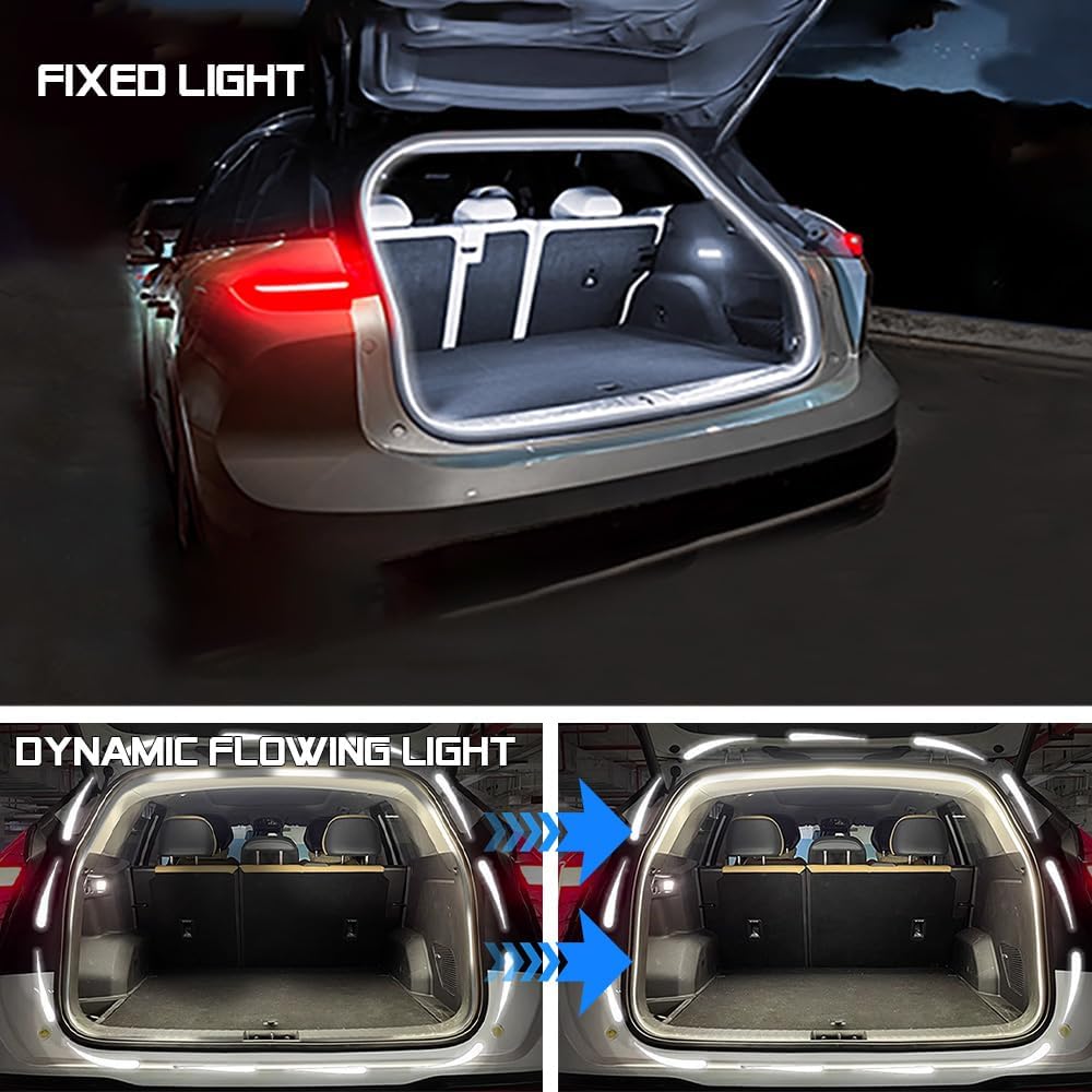 Upgrade Dynamic Flowing Car LED Trunk Light Strip, 79Inch Universal Flexible Cutting Silicone Waterproof Neon Lights Strip, 12V Interior Ambient Lighting for Cars SUVs(White)