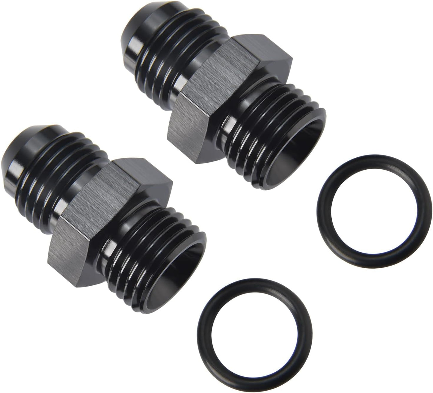 4AN Male Flare to 4AN ORB O-ring Boss Fuel Pump Rail Adapter Fitting Aluminum Black, Pack of 2