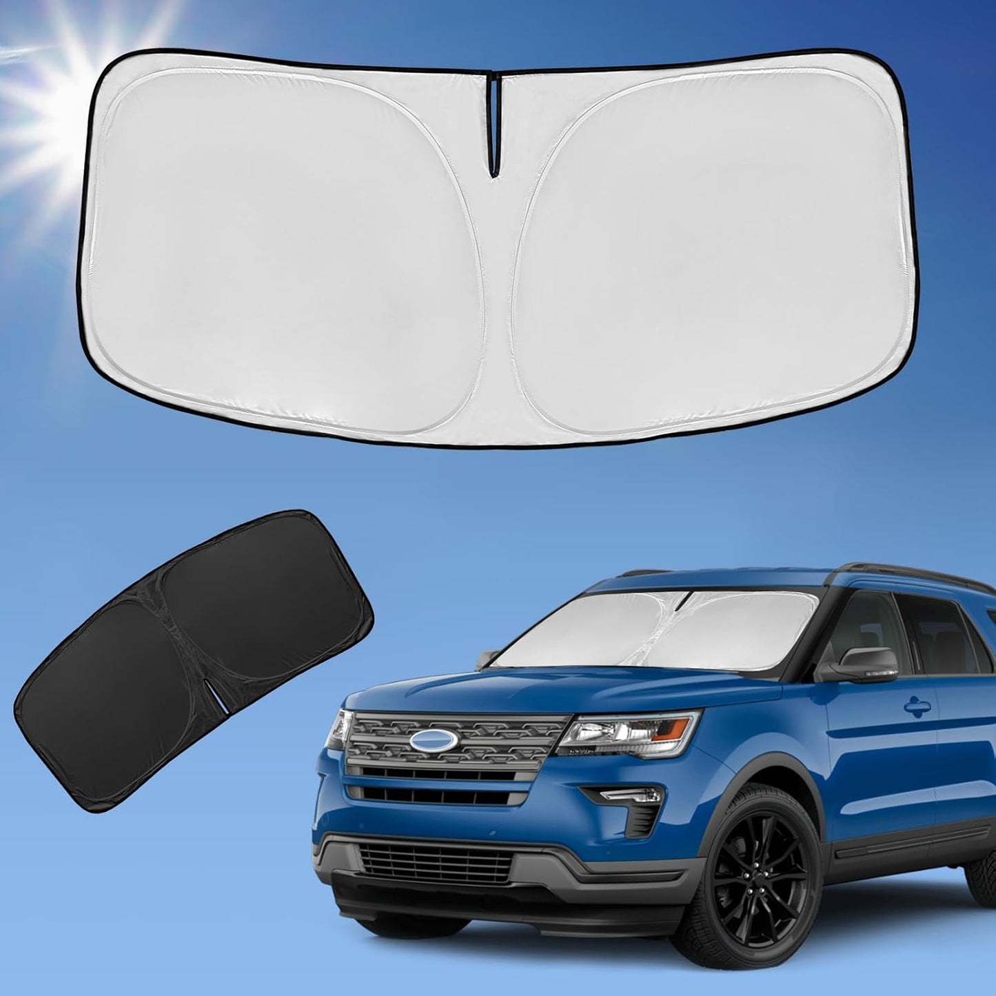 for Ford Explorer 2011-2019 Sun Shade Sunshade Windshield Cover, 4-Layer Front Window Shade Custom Fit Explorer Ford Explorer SUV, ST XLT, Limited, Platinum Sun Visor 240T Fabric Shade