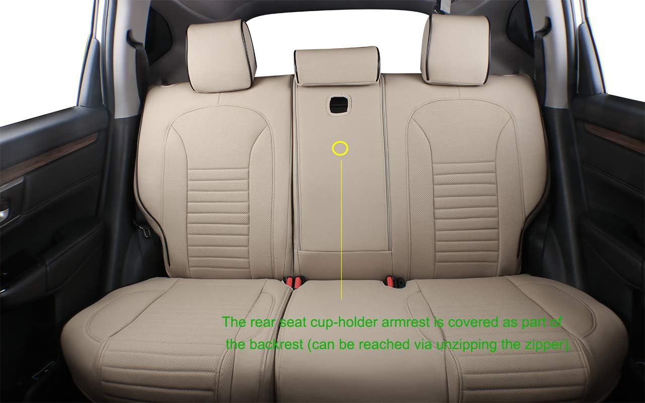 EKR Accord Car Seat Covers for Honda Accord 2023 2024 2025 LX(Rear Row W/Solid Backrest) Leather Car Seat Covers,Waterproof Car Seat Protectors,Trucks Seat Covers Full Set(Beige)