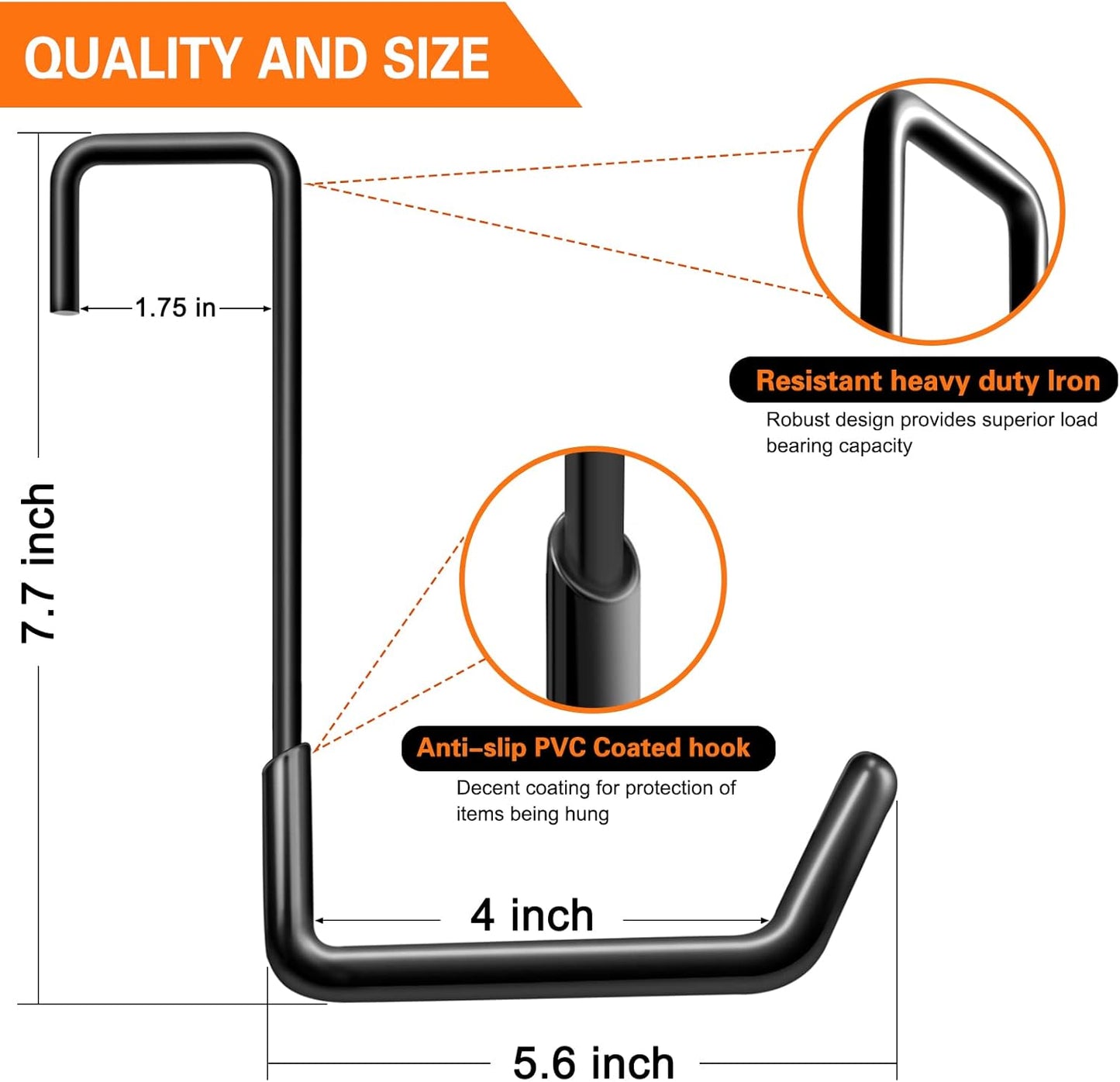 Rafter Hanger Hook Garage Bike Hooks Ladder Hanger Large S Hooks for Hanging,with Non Slip Coating,for Organizing Bulk Items,Ladders,Bikes,Ropes and More Equipment (6, Black)