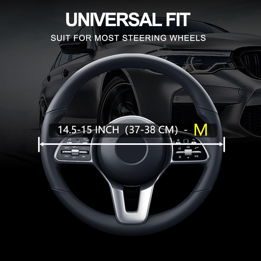 Leather Car Steering Wheel Cover, Non-Slip Car Wheel Cover Protector Breathable Microfiber Leather Universal Fit for Most Cars(Pink)