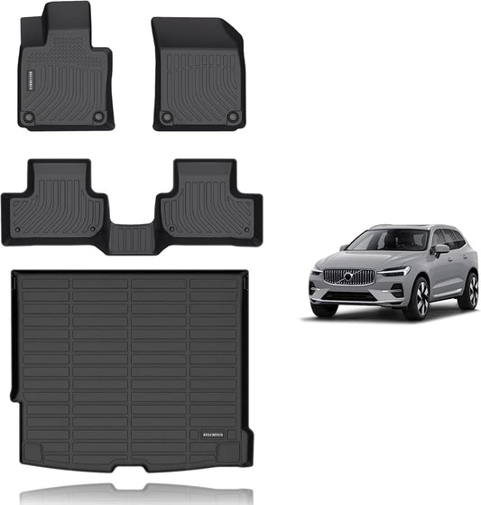 KELCSEECS® Floor Mats & Cargo Liner Custom for 2022-2025 Volvo XC60 Recharge All Weather Protection TPE Floor Liners Front& Rear Row Full Set Volvo XC60 Recharge Accessories Black
