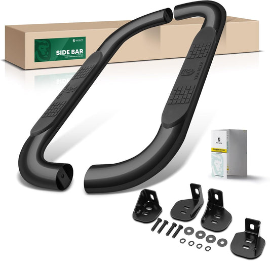 YHTAUTO 4 Inch Running Boards Side Step Bars Fit Chevy & GMC Models - Silverado, Sierra 1500/2500 HD/3500 HD 1999-2018 - Standard/Regular Cab, 90-Degree Bent End Steel Black Powder Cab Side Step Rails