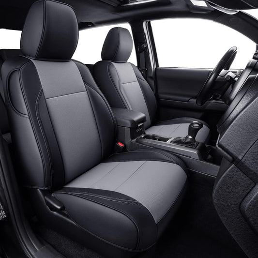 LUCKYMAN CLUB Tacoma Custom Fit Seat Covers for 2024 2025 Tacoma Crew Cab with Faux Leather (Black & Gray)