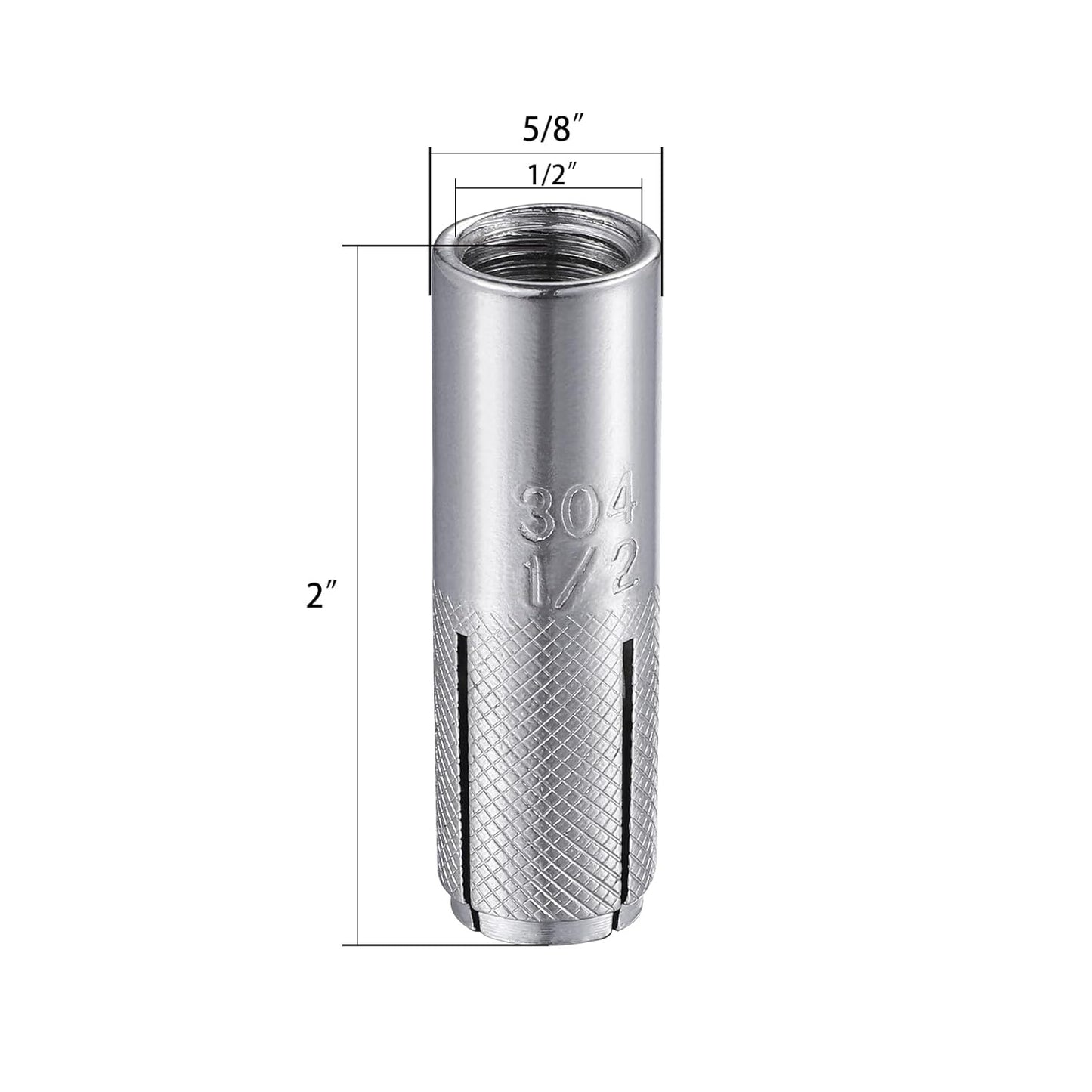 Wensilon(20 pcs) 1/2"-13 Premium Stainless Steel Drop in Anchors Assortment, Knurled Drop-in-Anchor for Solid Concrete, Internal Forced Expansion Screw Bolts