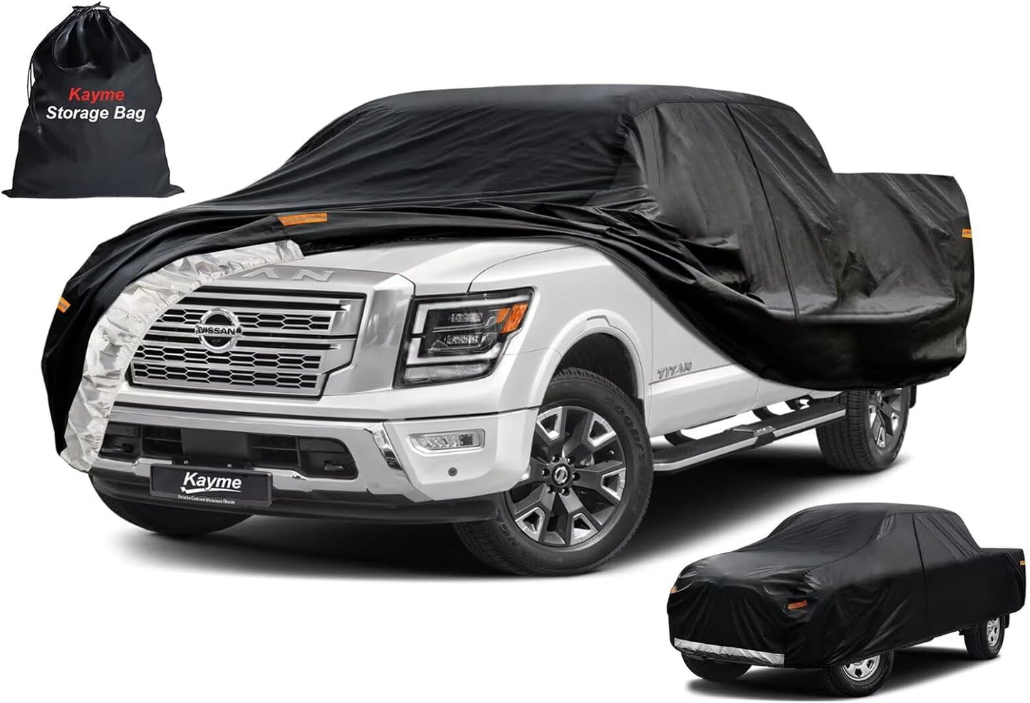 Kayme Truck Cover Custom Fit Nissan Titan(2015-2025) King Cab Short Bed. Full Exterior Heavy Duty Outdoor Pickup Truck Car Cover Waterproof All Weather.Car Tarp for Wind Sun Dust Protection.Black