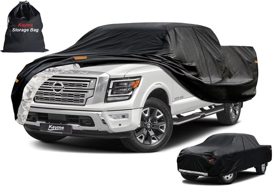 Kayme Truck Cover Custom Fit Nissan Titan(2015-2025) King Cab Short Bed. Full Exterior Heavy Duty Outdoor Pickup Truck Car Cover Waterproof All Weather.Car Tarp for Wind Sun Dust Protection.Black