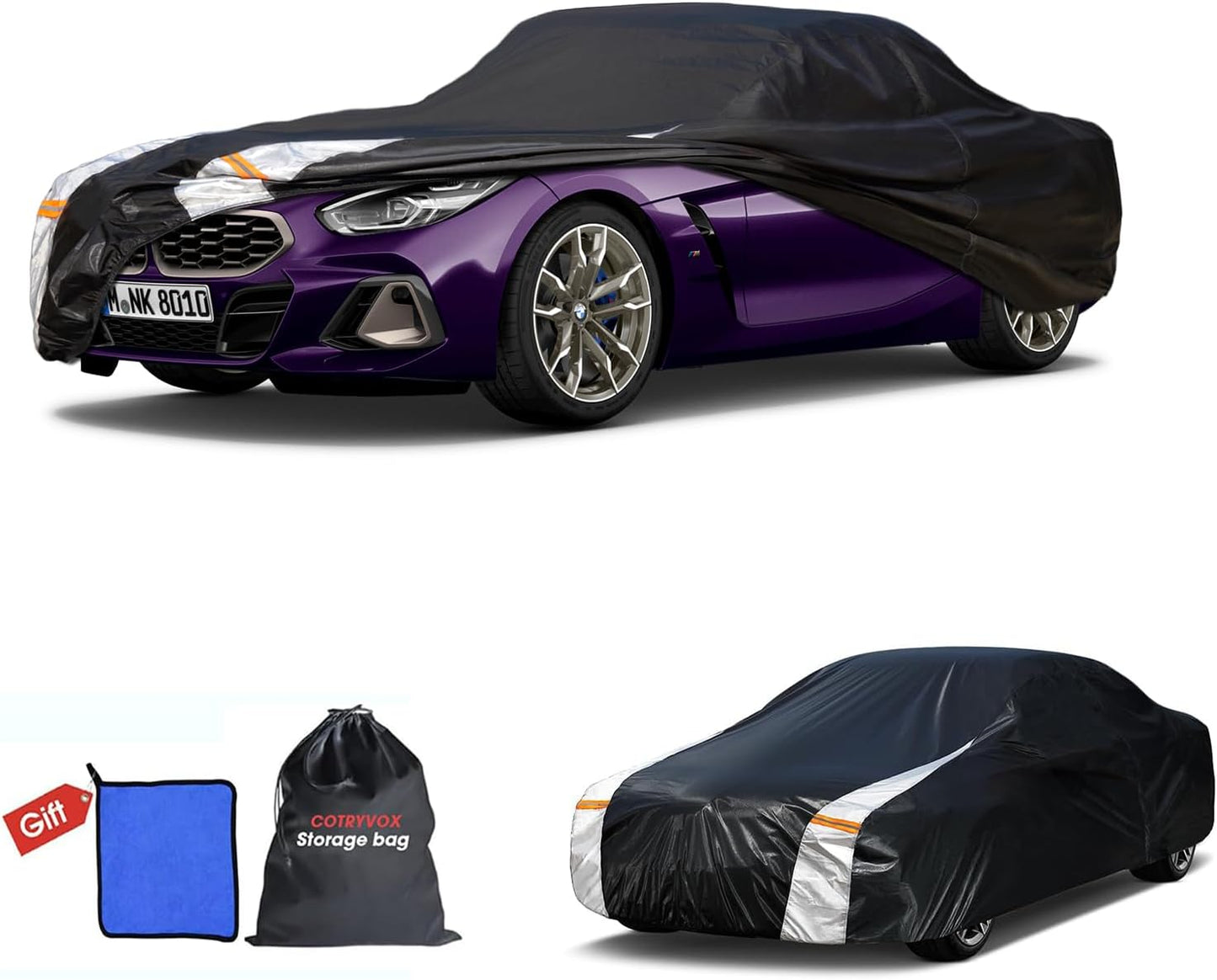 BMW Z4 Car Cover 100% Waterproof All Weather, Gift with Towel, 10 Layers Car Cover Custom Fit 2002-2025 BMW Z4 E85 E86 Coupe/Roadster, Full Exterior Cover Rain Sun UV Protection with Door Zipper.